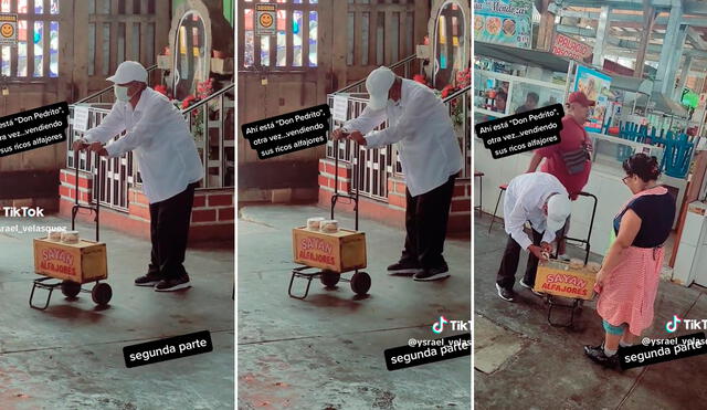 Su nombre es Pedro y se levanta temprano para vender sus alfajores en Huacho. Foto: composición LR / capturas de TikTok / @ysraelvelasquez