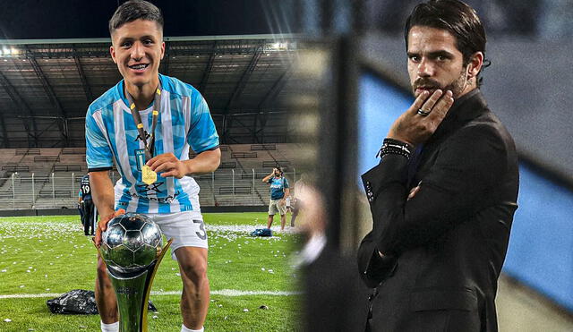 Catriel Cabellos entrena con el primer equipo de Racing que dirige Fernando Gago. Foto: composición LR/Instagram/AFP