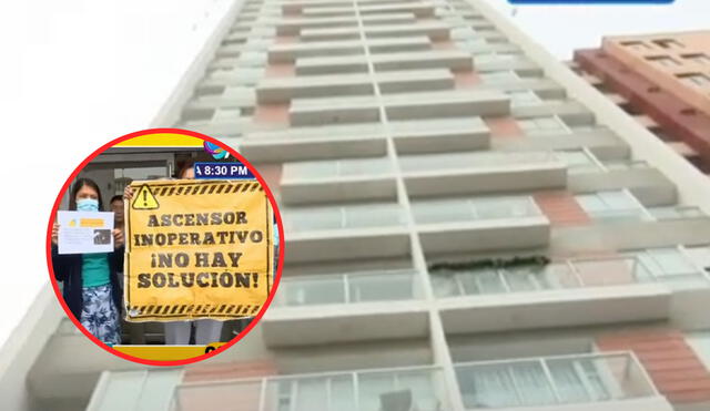 Ante la falta de apoyo de la misma empresa inmobiliaria, los vecinos colocaron pancartas en la facha del edificio, pero fueron retiradas. Foto: captura de Jesús María. Video:  ATV