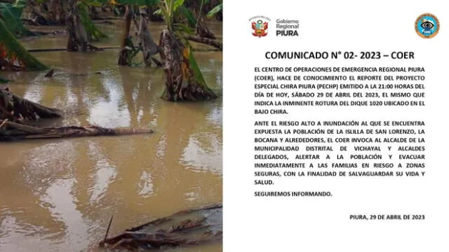 COER comunica que existe riesgo de inundación en zonas de precipitaciones. Foto: composición LR