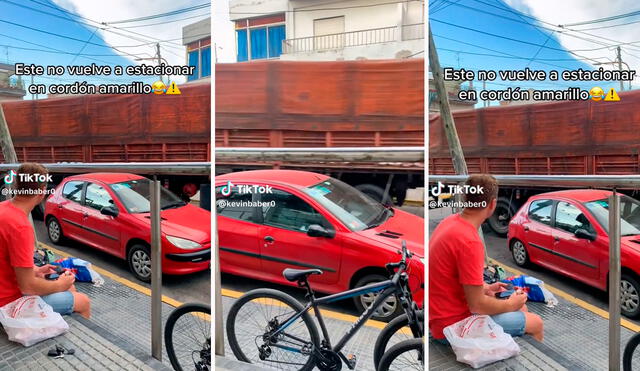 El chofer del camión no tuvo otra solución que chocar el auto estacionado. Foto: composición LR / capturas de TikTok / kevinbaber0