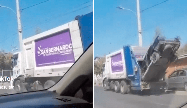 Usuarios quedaron sorprendidos al ver el carro metido en el contenedor del camión de la basura. Foto: Composición de LR/TikTok/@Daggosultan