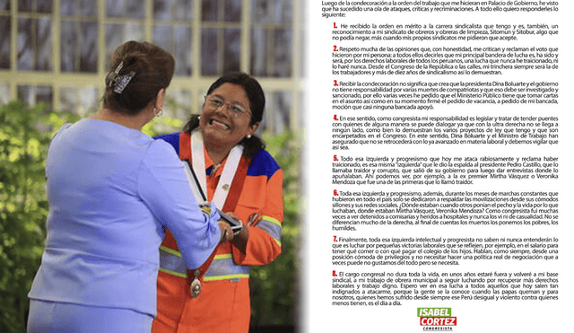 Isabel Cortez fue una de las que firmó la moción de vacancia contra Dina Boluarte. Foto: Presidencia