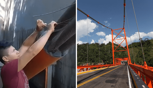 Los pobladores verificaron los daños del puente Puente Arenas. Foto: composición de Alvaro Lozano/ La República/ Maykol TV/Twitter - Video: Maykol TV