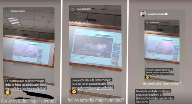 Una joven publicó en su historia de Instagram que en su salón escuchaban las canciones del Grupo 5. Foto: composición LR/Instagram