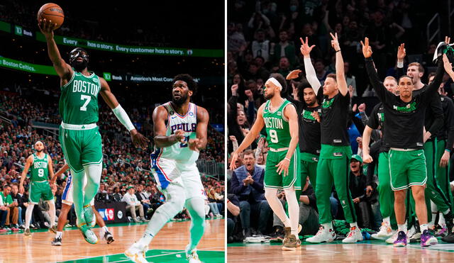 Todo fue alegría para los Boston Celtics en el juego 2. Foto: composición LR / AFP