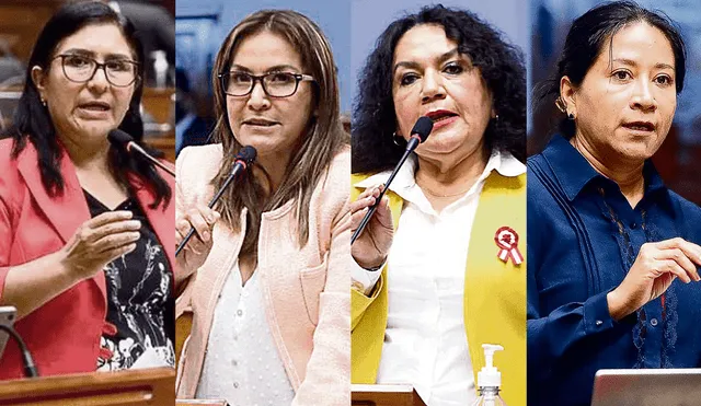 Inician proceso. Cuatro congresistas sindicadas de “mochasueldos”: la no agrupada Katy Ugarte y las apepistas Magaly Ruiz, María Acuña y Rosío Torres. Foto: composiciónLR