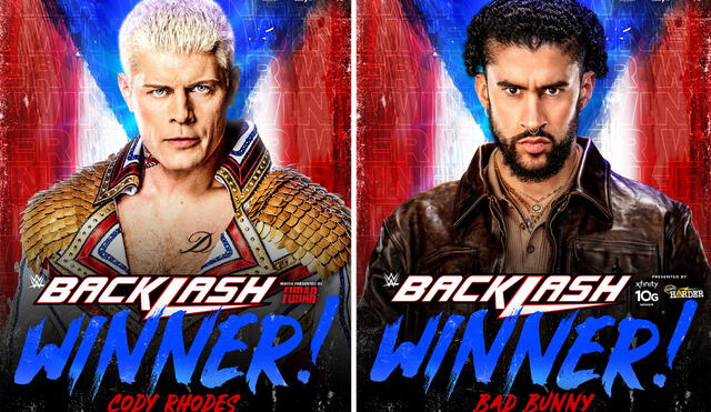 Cody Rhodes y Bad Bunny triunfaron en sus luchas de Backlash 2023. Foto: composición LR/WWE