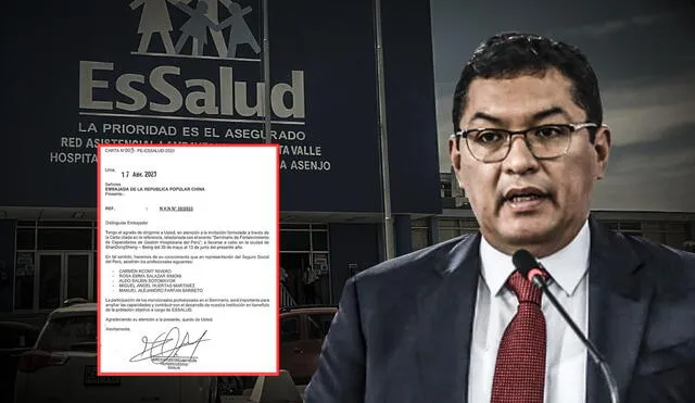 Aurelio Orellana, presidente de EsSalud, con el documento del reparto de cupos para curso en China. (Foto: Composición de La República).