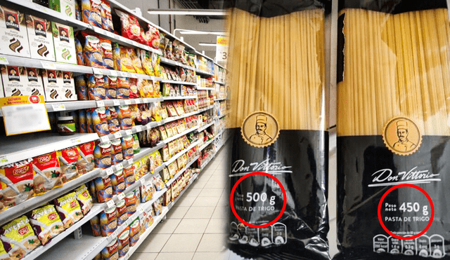 El paquete de Fideos Spaghetti Don Vittorio pasó de tener 500 g a 450 g. Foto: Apec
