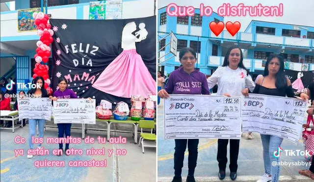 Una de las aulas del colegio tuvo esta gran iniciativa con las madres. Foto: composición LR / capturas de TikTok / @abbysabbys