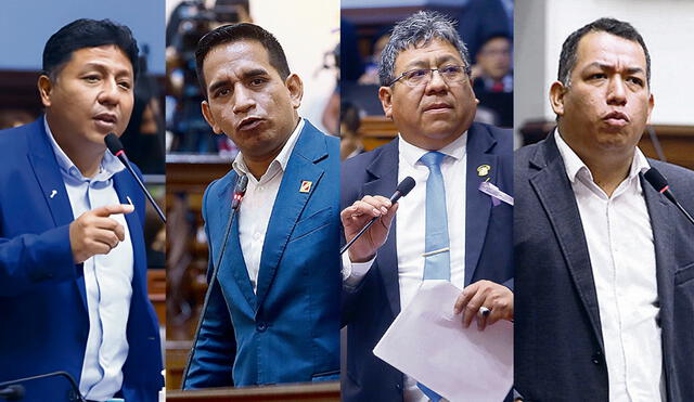 Peligro. Raúl Doroteo, Elvis Vergara, Jorge Flores Ancachi y Darwin Espinoza podrían dejar el Parlamento si la suspensión que se debatirá mañana es aprobada por el Pleno. Foto: composición LR