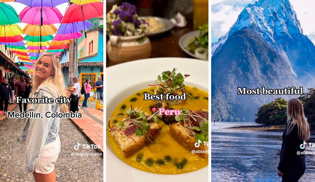 A partir de un ranking, la muchacha resaltó la gastronomía peruana. Foto: composición LR/capturas de TikTok/@abbietravelin