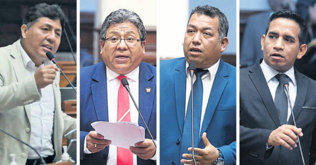 Discurso. Raúl Doroteo, Jorge Flores, Darwin Espinoza y Elvis Vergara exigieron que se vote el informe final sin prueba fiscal. Foto: Composición LR