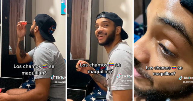 El joven deslumbró a su pareja con su habilidad para usar rímel. Foto: composición LR/captura/@.siander/TikTok