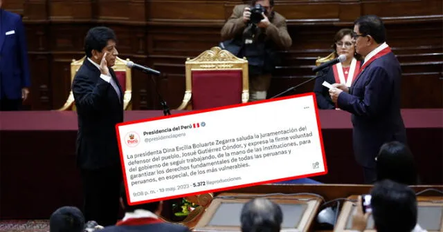 Durante su discurso de juramentación, Josué Gutiérrez le pidió a Dina Boluarte redefinir el rumbo de los derechos humanos. Foto: composición LR/Marco Cotrina/Twitter