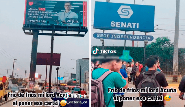 Algunos usuarios tomaron con humor el letrero colocado al frente de Senati. Foto: composición LR/TikTok/@Edith_victoria