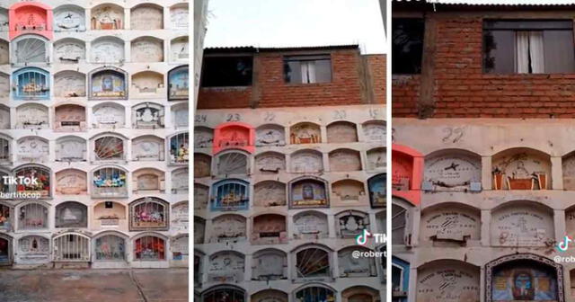 Video de casa en cementerio del Callao se volvió viral en TikTok. Foto: composición LR/ TikTok / @robertitocop