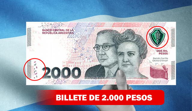 Nuevo billete de 2.000 pesos argentinos equivale a poco más de 4 dólares. Foto: composición LR/BCRA/Freepik