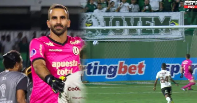 José Carvallo estaba fuera de su arco y fue sorprendido con un golazo en la derrota ante Goiás. Foto: composición/captura ESPN