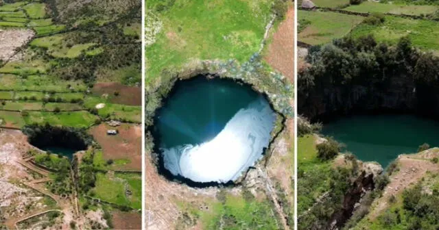 Normalmente esta clase de cenotes se encuentran en el país de México, en la península de Yucatán, por eso fue tan sorprendente encontrar uno en Ayacucho. Foto: Composición La República/@maxcq20/TikTok