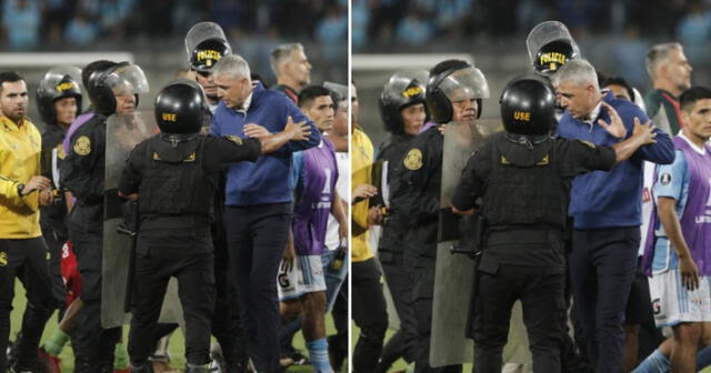 El entrenador  Tiago Nunes entró a la cancha para separar a sus jugadores. Foto: Luis Jiménez/La República