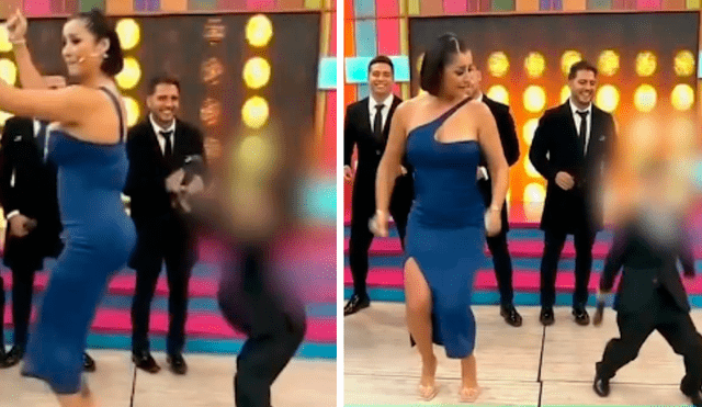 Karla Tarazona deslumbró con singulares pasos de baile en el set de "Préndete". Foto: composición/captura Panamericana TV