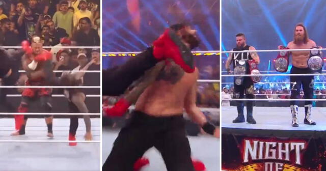 Los Usos atacaron a Solo y Reigns provocando su caída ante Sami Zayn y Kevin Owens. Foto: captura/composición/WWE