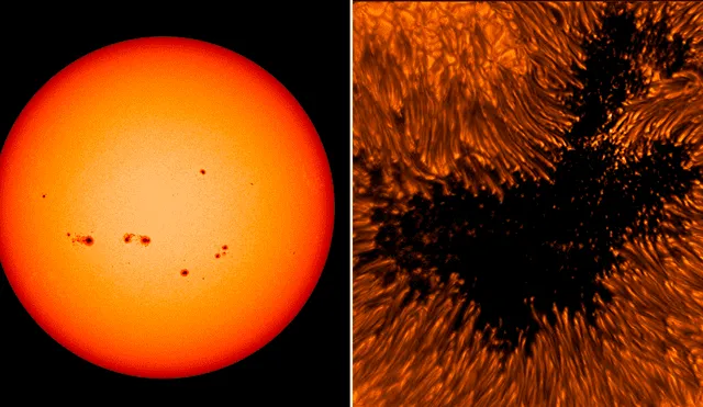El telescopio Daniel K. Inouye captó imágenes sin precedentes de las manchas solares. Foto: composición LR/NASA/NSF