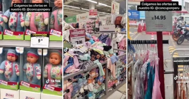 Aprovecha las ofertas de prendas de vestir y juguetes en supermercados a precios de remate. Entérate dónde comprar. Foto: composición LR/captura de TikTok/Concupón