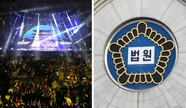 Imagen referencial de un festival k-pop y el logotipo del Tribunal Superior Central de Seúl. Idol fue sentenciado con prisión suspendida por agredir y acosar a un excompañero de agrupación. Foto: composición LR/Naver