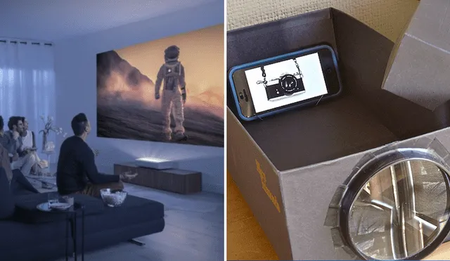 Si quieres disfrutar de una película en casa, conoce cómo armar un proyector casero para tu smartphone. Foto: composición LR/Samsung/El Confidencial