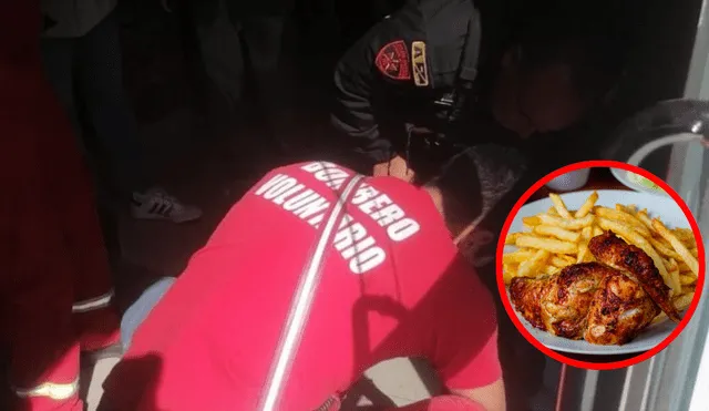 Agentes de la Policía Nacional del Perú (PNP) le practicaron la maniobra de Heimlich al joven. Foto: composición LR/La Noticia/Facebook/La Granja Real Food Chicken
