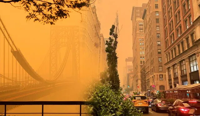 Neoyorquinos se sorprendieron por el humo tóxico. Revisa AQUÍ la razón detrás de este fenónmeno. Foto: composición LR/Raúl Villao/AP