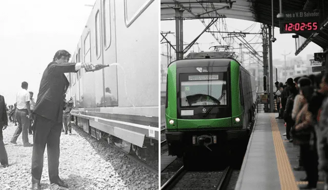 A la derecha, el tren eléctrico en Lima 2023 y, a la izquierda, Alan García inaugurando los primeros 2 kilómetros. Foto: composición LR/La República/El Peruano