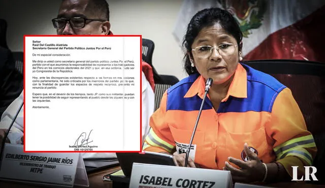 Isabel Cortez y su carta de renuncia a Juntos por el Perú | Foto: composición La República.