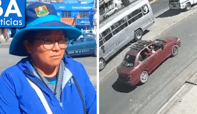 Buscan a mujer que recogió el dinero y subió a automóvil guinda. Foto: composición LR/HBA Noticias/Radio Yaraví Arequipa