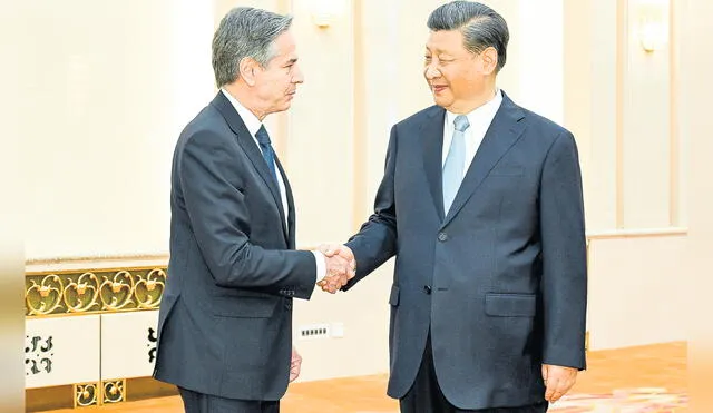 Con el pensamiento guía. Blinken logró reunirse 30 minutos con el líder chino Xi Jinping. Foto: EFE