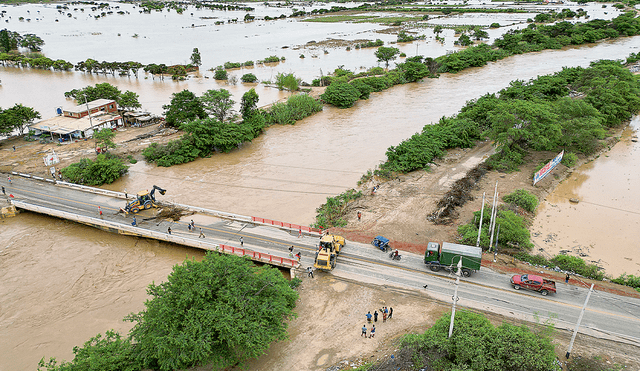 Impacto. Las lluvias del ciclón Yaku, en marzo de 2023, produjeron el desborde del río La Leche. Foto: difusión