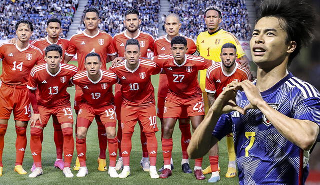 Kaoru Mitoma anotó un gol contra Perú en el partido amistoso. Foto: composición LR/AFP