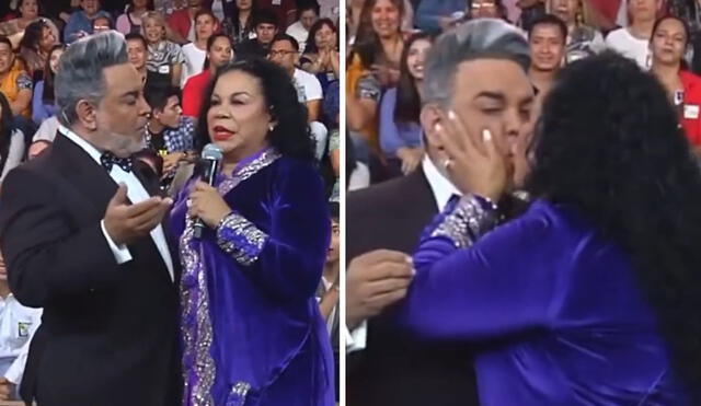 Eva Ayllón dejó a más de uno sorprendido a darle un beso a Andrés Hurtado durante emisión de su programa. Foto: composición LR/capturas de Panamericana TV - Video: Panamericana TV