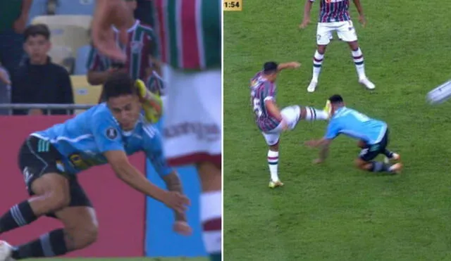 Jesús Pretell sufrió una dura entrada en el inicio del partido ante Fluminense. Foto: captura/ESPN