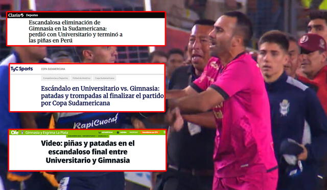 José Carvallo fue señalado por la prensa argentina como protagonista de la pelea entre Universitario y Gimnasia. Foto: captura de ESPN/Clarín/Olé/TyC Sports