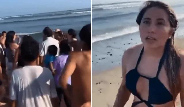 Mujer salió del mar por sus propios medios. Foto y video: Diego Benites/Facebook