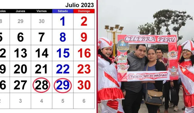 Conoce cuáles son los feriados y días no laborables de julio. Foto: composición LR/calendarperdia/ParqueDeLasLeyendas