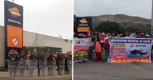 Decenas de agentes PNP resguardaron la refinería. Foto: Ancón al día - Video: Twitter/@jfowks