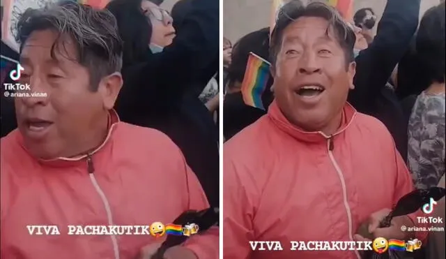 Hombre se une a la Marcha del Orgullo pensando que era una celebración por Inti Raymi. Foto: TikTok/ariana.vinan