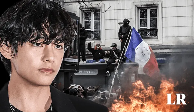 Taehyung de BTS  así como otros artistas fueron puestos a buen recaudo tras protestas en Francia. Foto: composición Fabrizio Oviedo/Naver/EFE