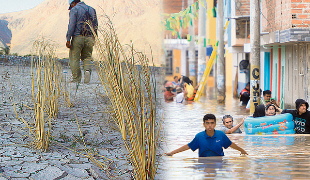 Riesgo. Niño Costero y Niño Global podrían darse juntos. Se prevén escasas lluvias en el sur y fuertes precipitaciones en el norte. Foto: composición LR