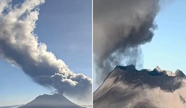 Nueva explosión con emisión de cenizas en el volcán Ubinas. Foto: composición LR/Ingemmet - Video: Ingemmet